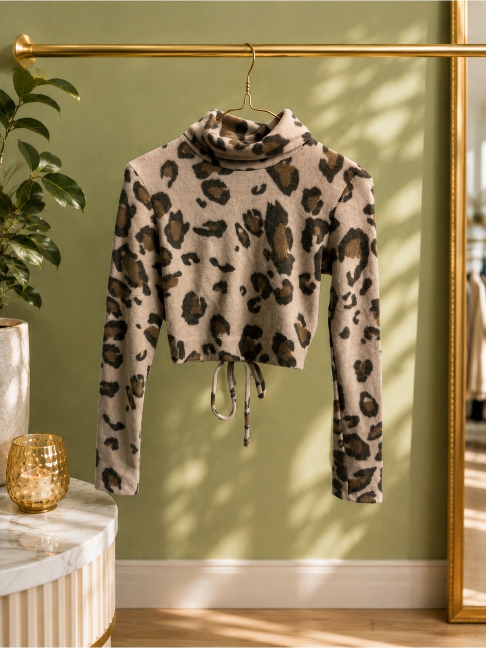 Final Touch Leopard Print Cutout Back Tie Crop Top Small Made in USA